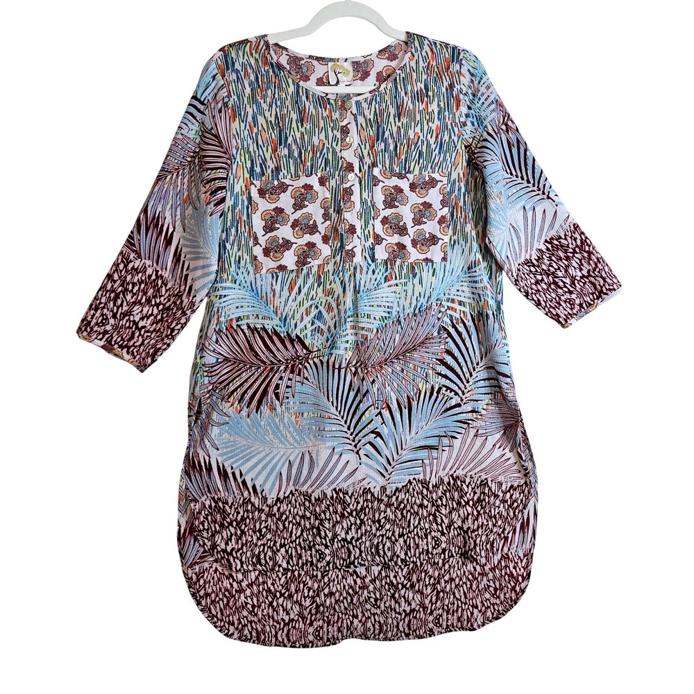 Fig and Flower Sz M Multicolor Tropical Print Tunic Top #516
